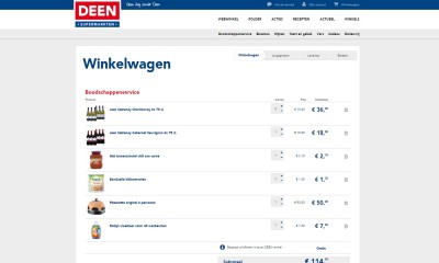 Screenshot Deen website winkelwagen