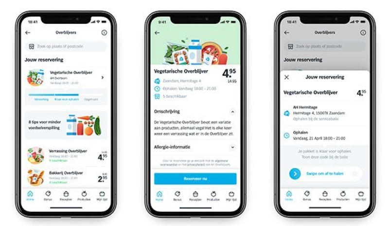 In de app van Albert Heijn reserveer je een overblijvers pakket